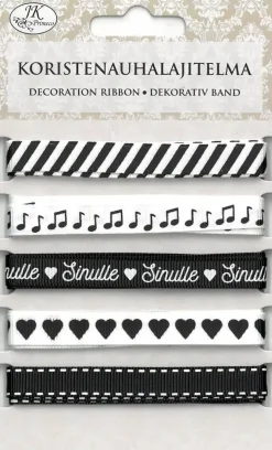 J.K. Primeco Koristenauhalajitelma Mustavalko 5 Erilaista X 1 Metri